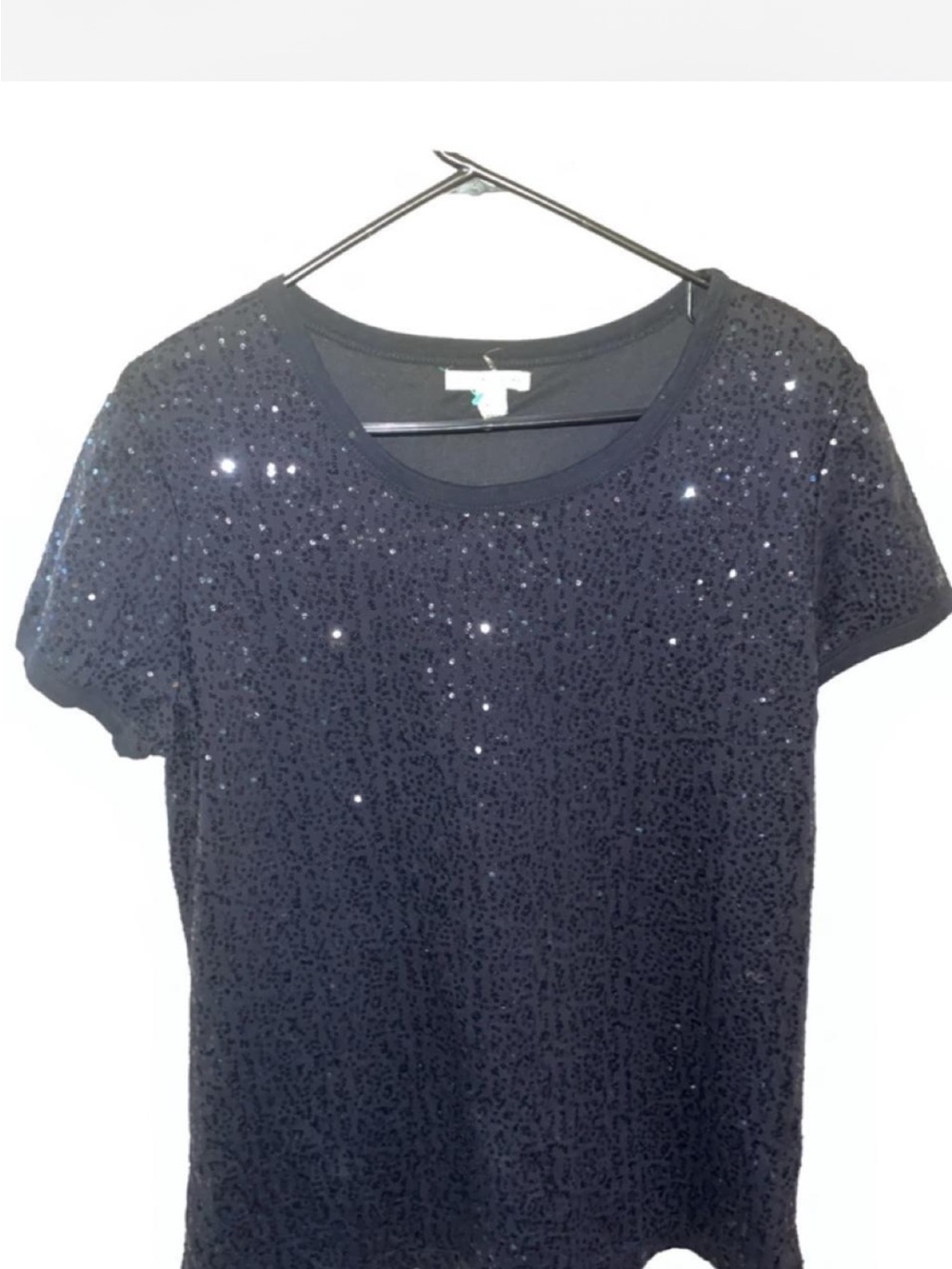 cha cha vente Black Sequin Short Sleeve Tee